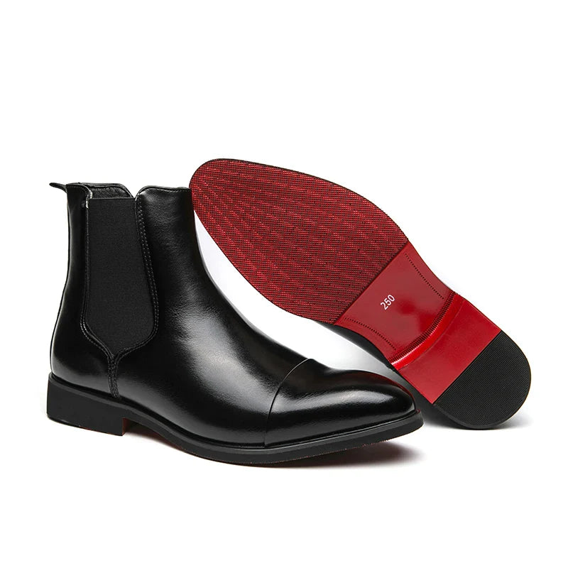 Sterling Leather Chelsea Boots with Brogue Toe & Red Sole