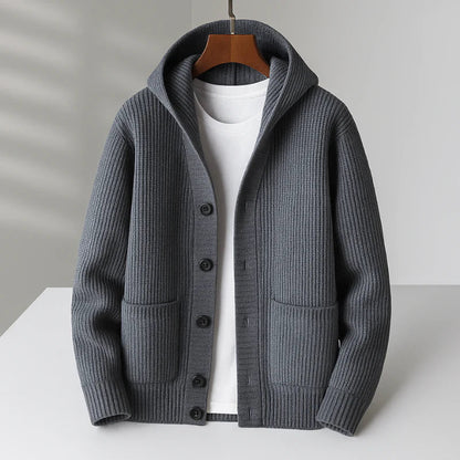 Gravenwald Grant Men's Merino Wool Hooded Cardigan - Soft Warm Stylish Layer