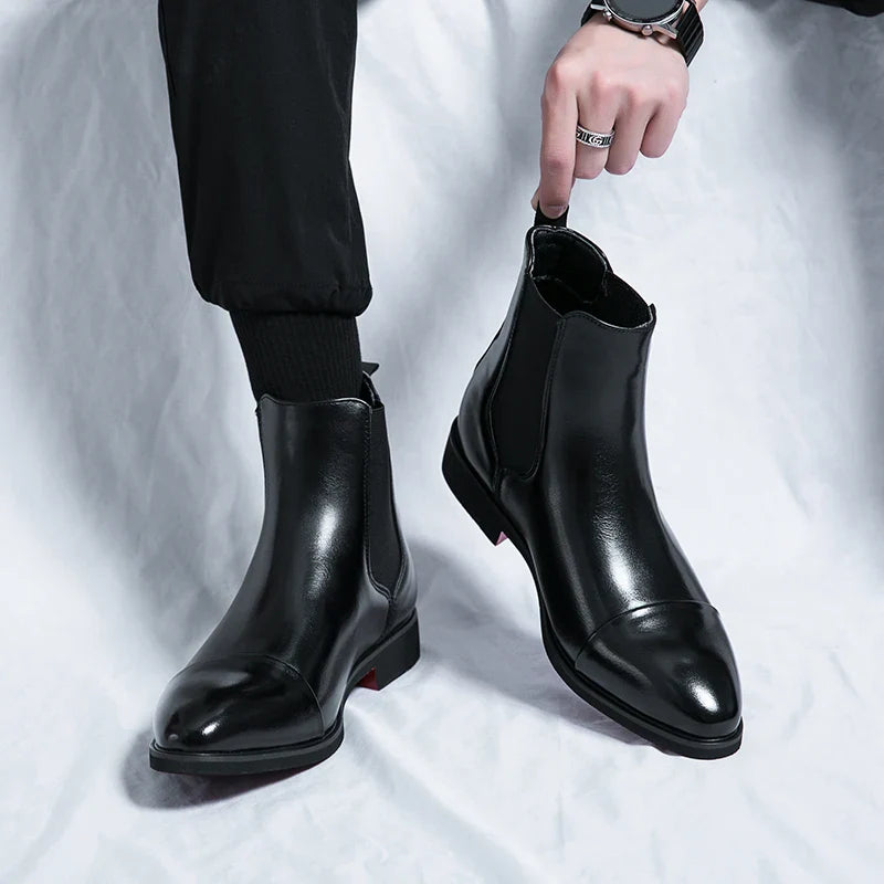 Sterling Leather Chelsea Boots with Brogue Toe & Red Sole