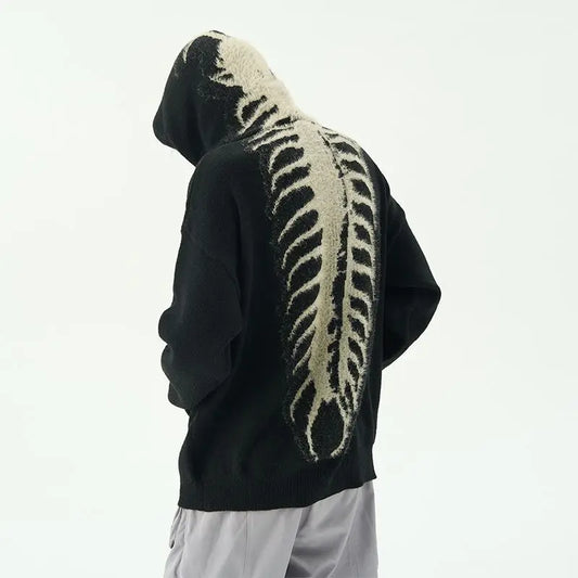 Distinctive Gothic Knit Spine Hoodie: Edgy Alternative Style for Modern Wardrobes